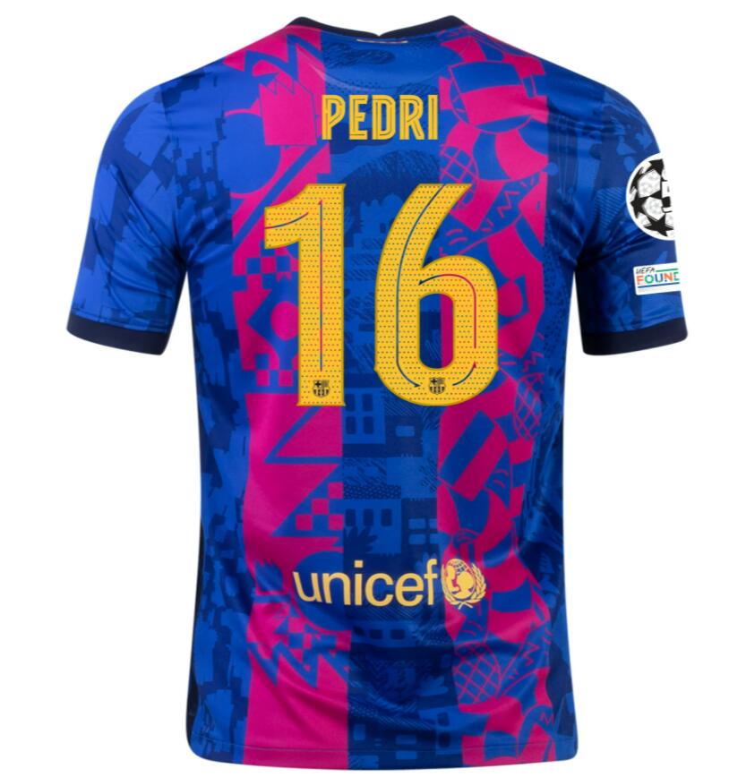 2021/22 Barcelona Football Kit Third Soccer Jersey with PEDRI 16 UCL printing